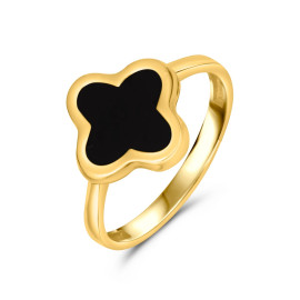 Prsteň zo žltého zlata v tvare štvorlístka s ónyxom - Serenity
