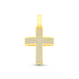 Prívesok zo žltého zlata so zirkónmi v tvare kríža