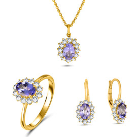 Diamantový set šperkov zo žltého zlata s tanzanitom - Isabeau
