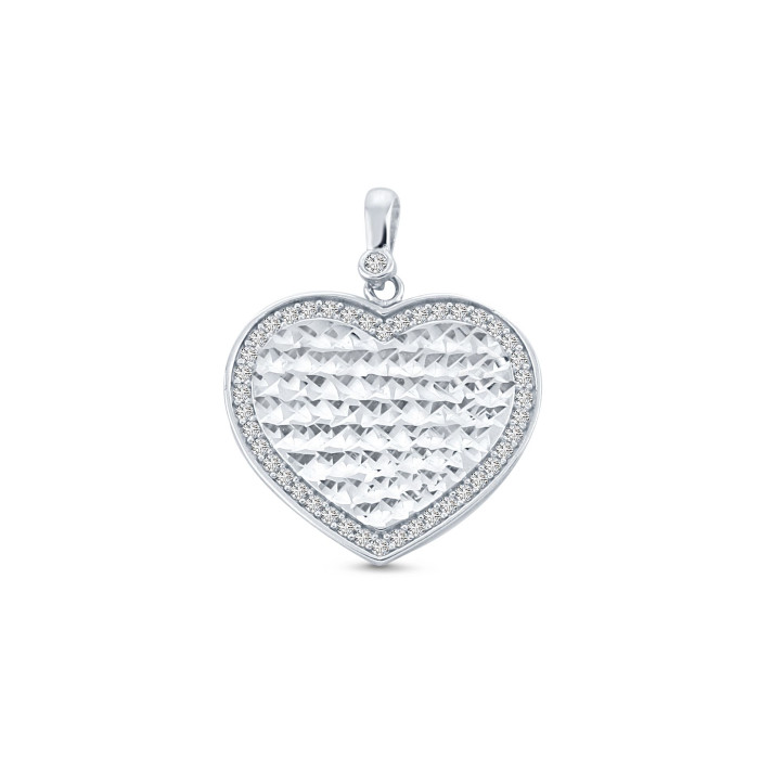 Prívesok z bieleho zlata so zirkónmi v tvare srdca s diamantovým výbrusom